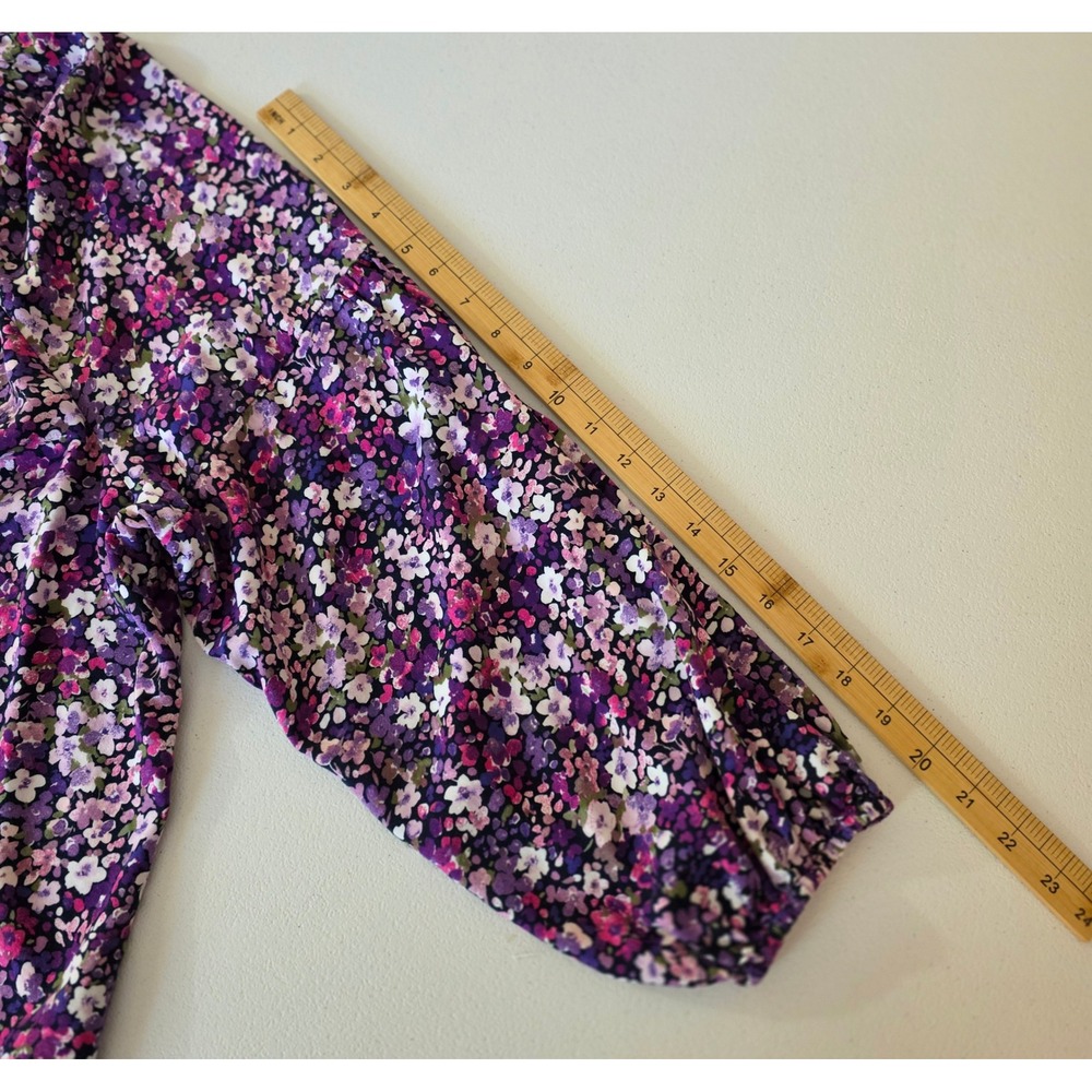 Crown & Ivy Peasant Top Women 2X Purple Floral Long Sleeve Tassel Boho Blouse - Picture 9 of 11